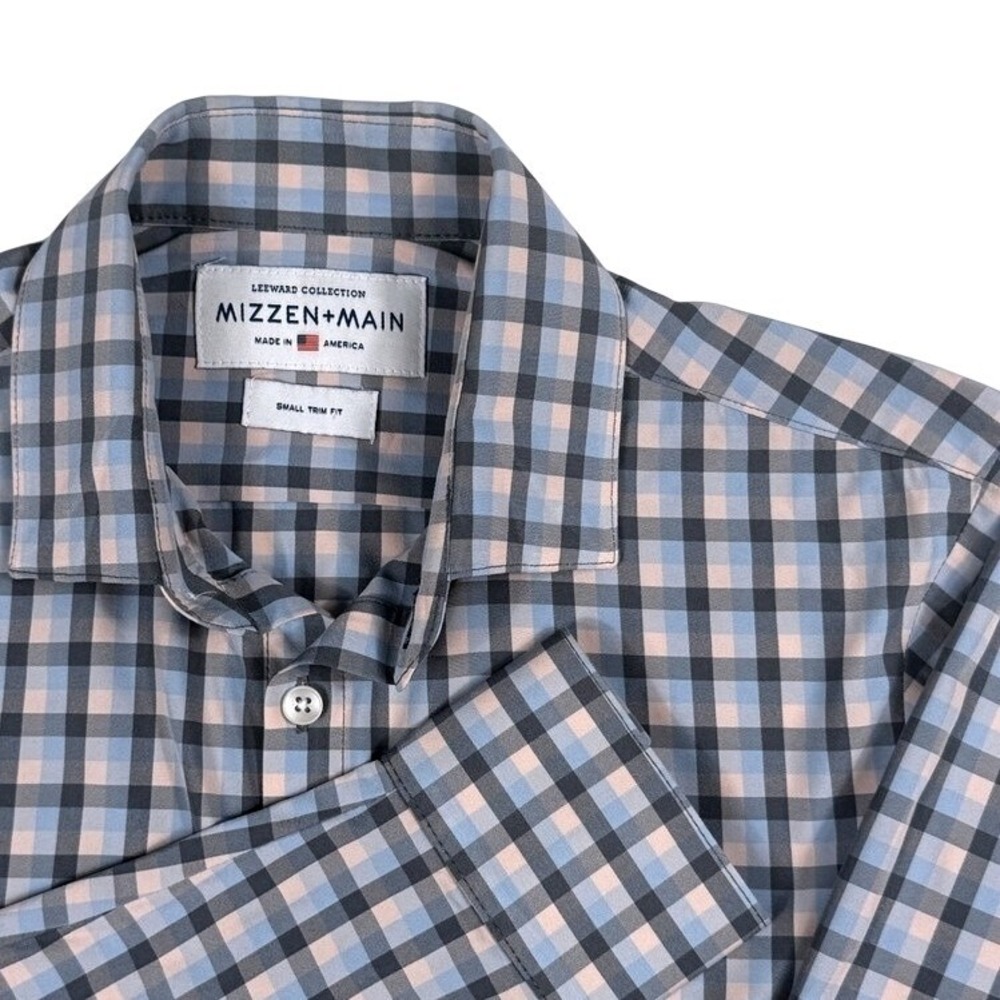 Mizzen+Main Leeward Dress Shirt Trim Fit Blue Gingham Performance Mens Small